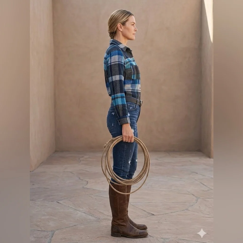 Polly & Esther Red Plaid Button Down Shirt Medium - Picture 3 of 7